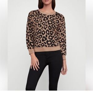 BCBGMaxAzria Leopard Print Crew Neck Sweater - Tan and Black